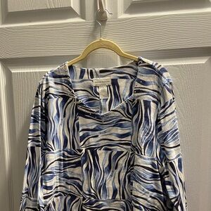 Alfred Dunner Navy and White Abstract Long Sleeve Top